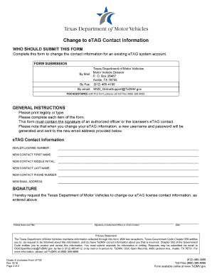 Texas eTAG Contact Information Change Form