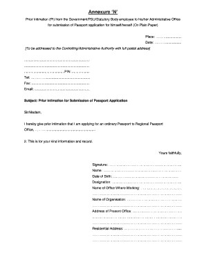 Prior Intimation for Passport Application