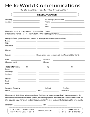 Hello World Credit Application