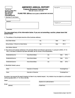 South Dakota Amended Annual Report for Foreign Business Corporation