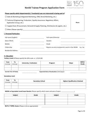 Nestlé Trainee Program Application Form
