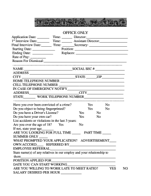 Toddlers 'N Tots Employment Application Form