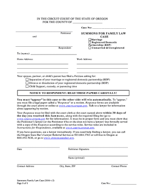 Oregon Family Law Summons