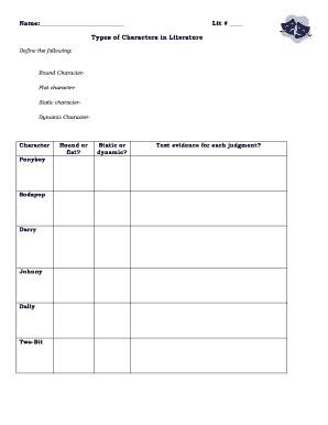 Literature Character Analysis Worksheet