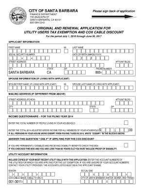 Utility Users Tax Exemption and Cox Cable Discount Application