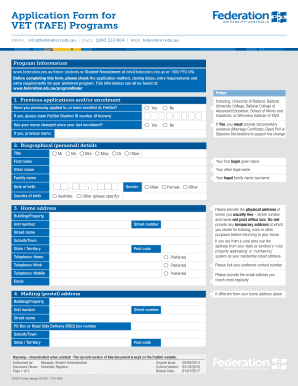 Application Form for VET TAFE Programs