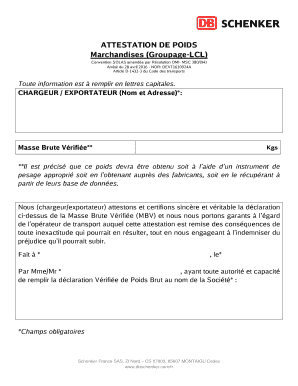 ATTESTATION DE POIDS