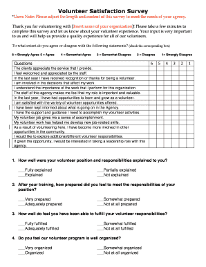 Customer satisfaction questionnaire sample doc - 19 Volunteer Satisfaction Survey Template.doc - serviceleader