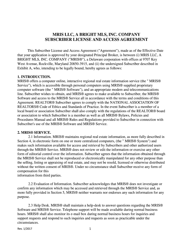 Fillable Online MRIS LLC, A BRIGHT MLS, INC Fax Email Print pdfFiller