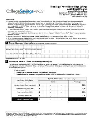 Mississippi Affordable College Savings Annual Rebalance Form