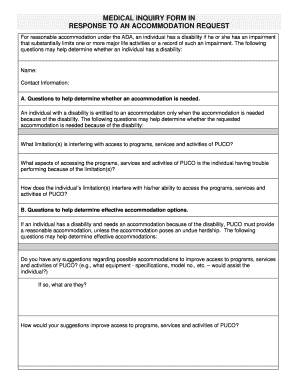 Medical Inquiry Form for ADA Accommodation