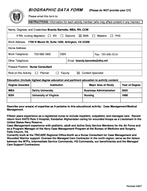 Biographic Data Form