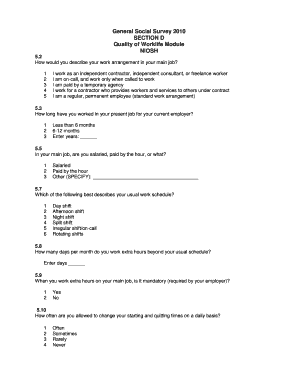 General Social Survey 2010 SECTION D Quality of Worklife Module ... - cdc