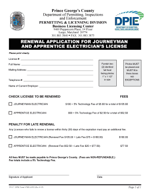 Renewal Application for Journeyman and Apprentice Electrician License