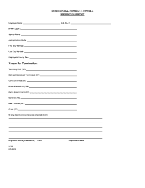 DHMH Special Payments Payroll Separation Report