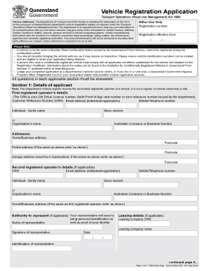 Queensland Vehicle Registration Application