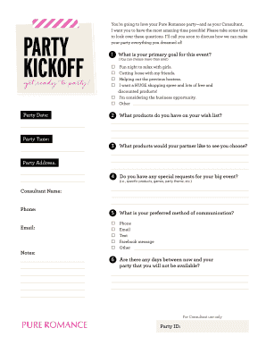 Pure Romance Party Planning Form
