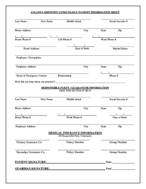 Atlanta Midtown Gynecology Patient Information Sheet