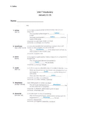 Unit 7 Vocabulary Worksheet