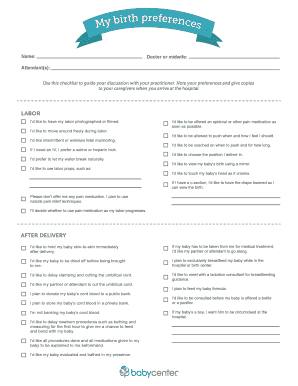 Birth Plan Checklist