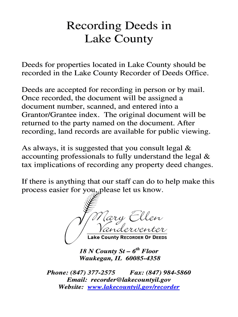 Fillable Online lakecountyil Recording Deeds (PDF) Fax Email Print
