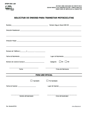 Solicitud de Endoso para Transitar Motocicletas