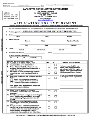 Lafayette Civil Service Employment Application