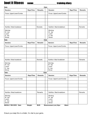 Boot It Fitness Training Diary