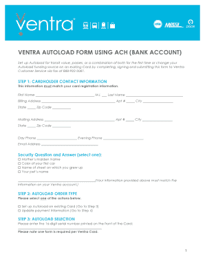 Ventra Autoload Form Using ACH