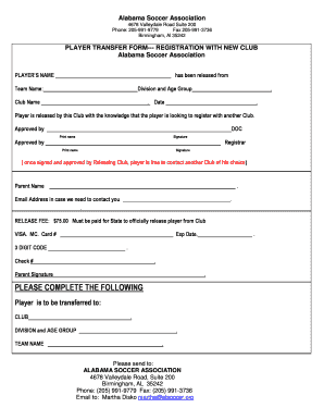 Alabama Soccer Association Player Transfer Form