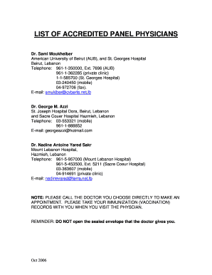 Appointment Letter for American Embassy Beirut Panel Physicians