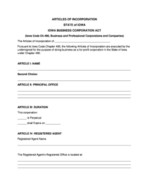 Iowa Articles of Incorporation