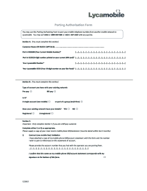 Porting Authorisation Form