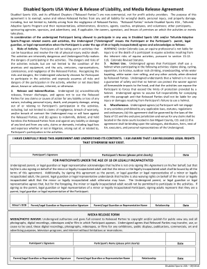 Disabled Sports USA Waiver & Release of Liability