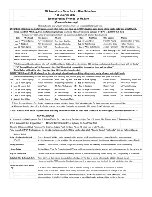 Mt. Tamalpais State Park Hike Schedule