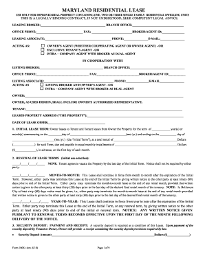 Maryland Residential Lease Agreement