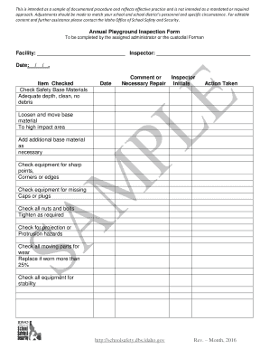 Annual Playground Inspection Form