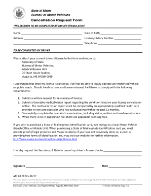 Maine Driver's License Cancellation Request Form
