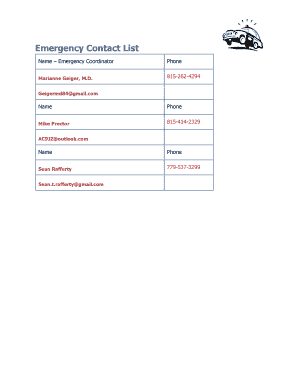 Emergency Contact List