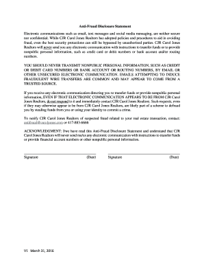 Anti-Fraud Disclosure Statement
