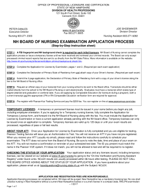 New Hampshire Board of Nursing License by Examination Application