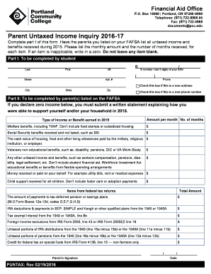 Parent Untaxed Income Inquiry 2016-17