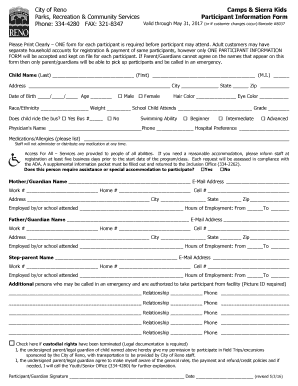 City of Reno Participant Information Form
