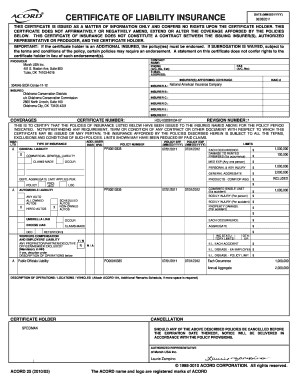 Certificate of Liability Insurance