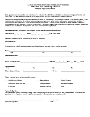 Kansas Medication Aide Continuing Education Renewal Application