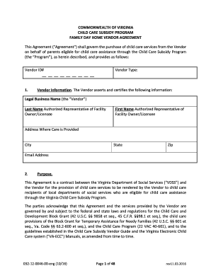 Virginia Child Care Subsidy Vendor Agreement