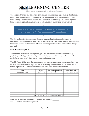 Pricing Models Worksheet