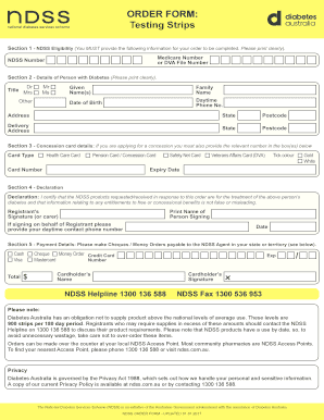 NDSS Blood Glucose Testing Strips Order Form