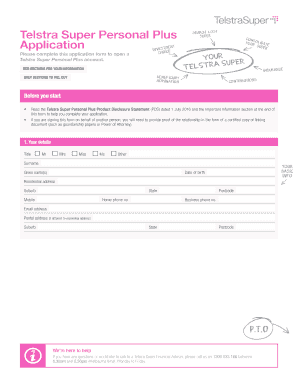 Telstra Super Personal Plus Application Form