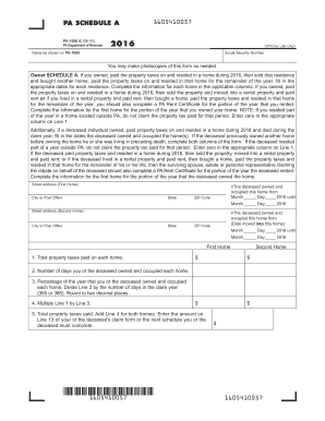 PA Schedule A Property Tax Rebate Form